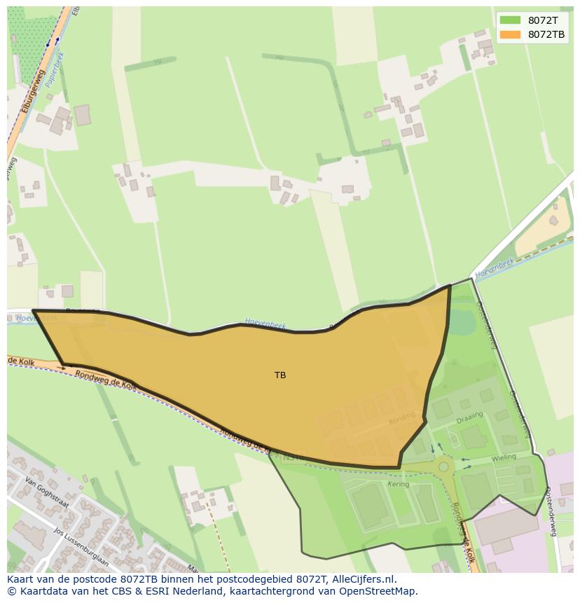 Afbeelding van het postcodegebied 8072 TB op de kaart.