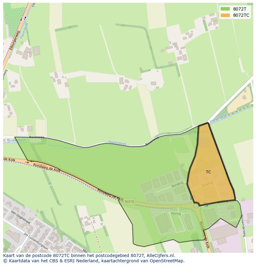 Afbeelding van het postcodegebied 8072 TC op de kaart.