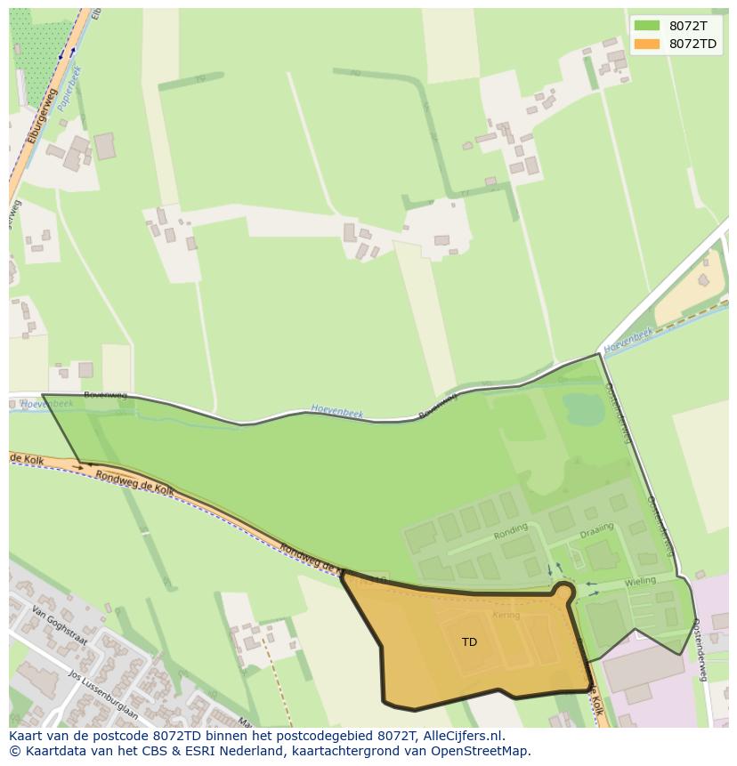 Afbeelding van het postcodegebied 8072 TD op de kaart.
