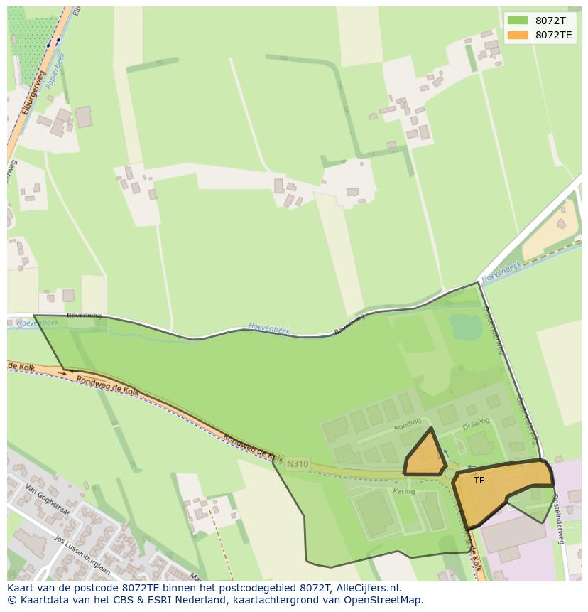 Afbeelding van het postcodegebied 8072 TE op de kaart.