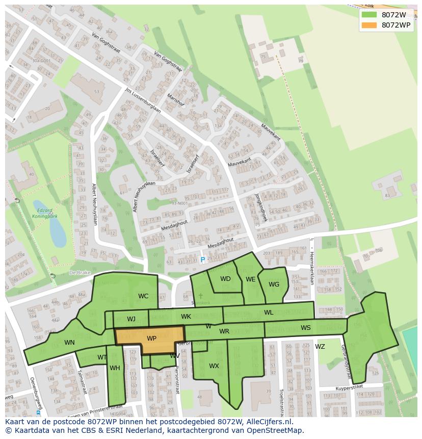 Afbeelding van het postcodegebied 8072 WP op de kaart.