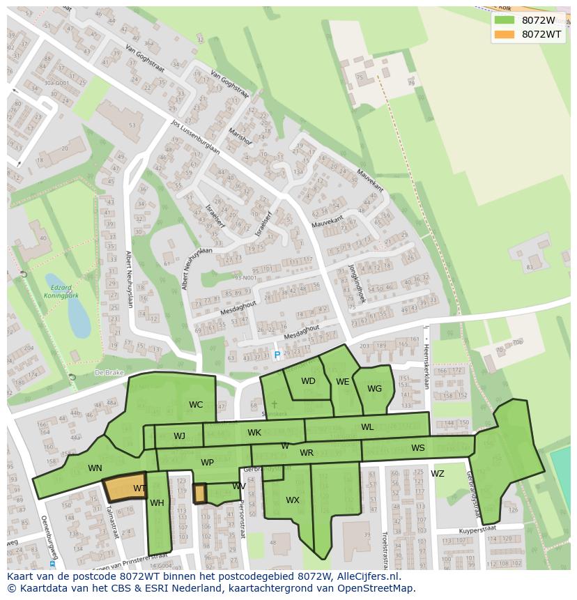 Afbeelding van het postcodegebied 8072 WT op de kaart.