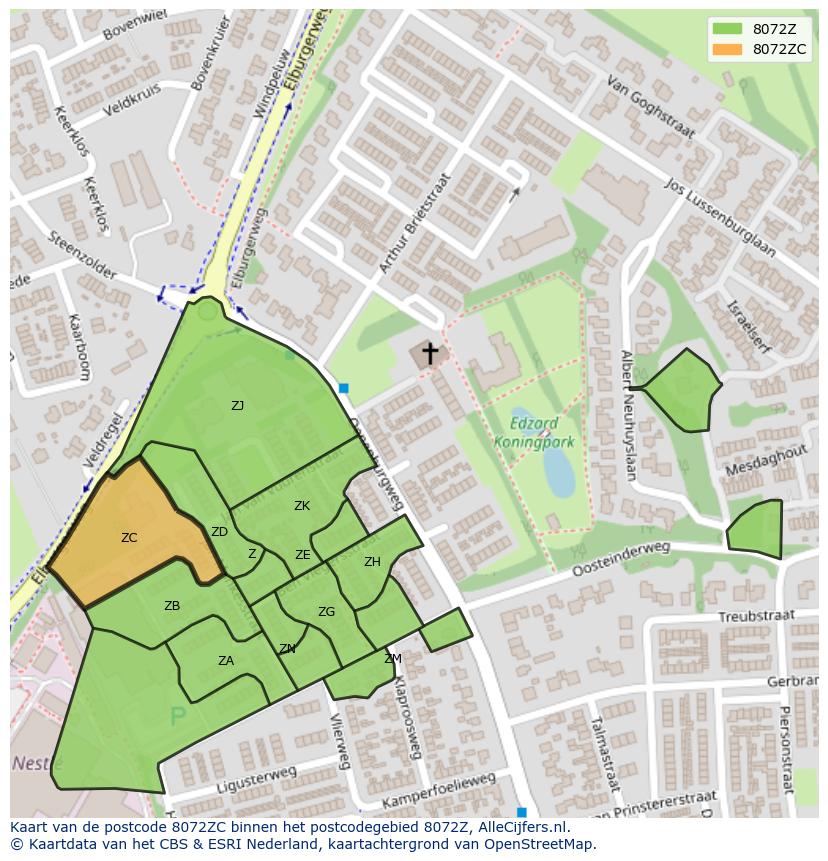 Afbeelding van het postcodegebied 8072 ZC op de kaart.