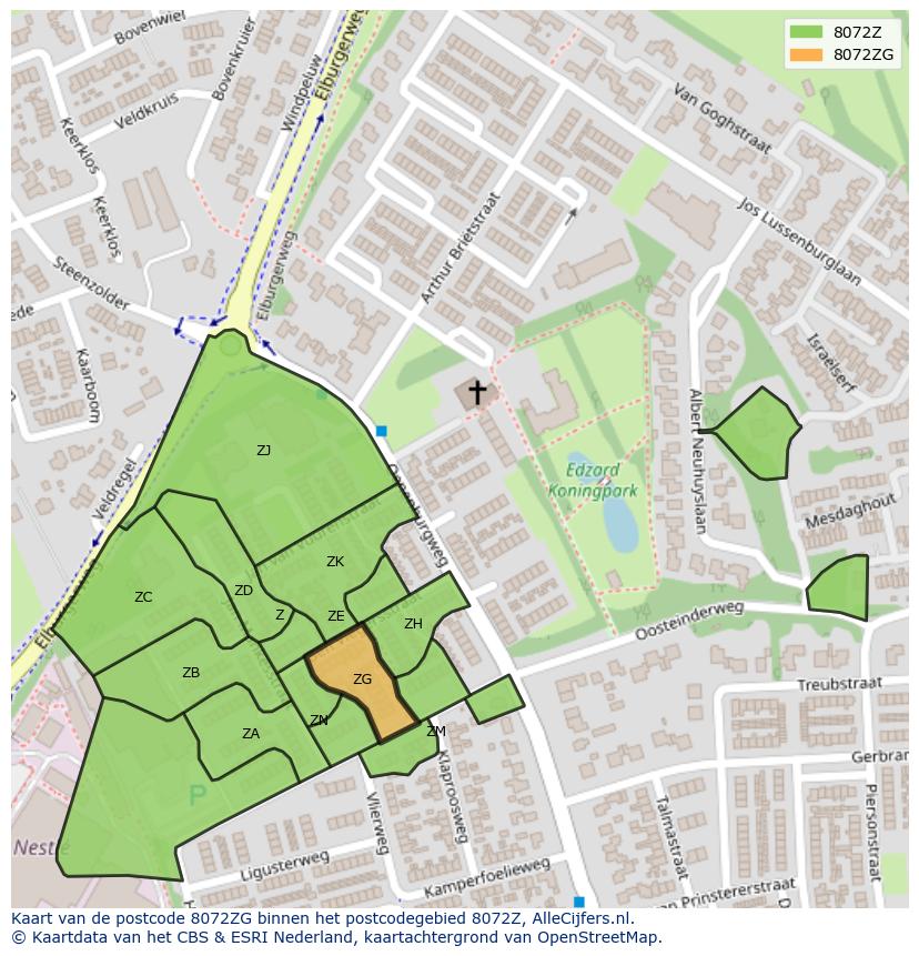 Afbeelding van het postcodegebied 8072 ZG op de kaart.