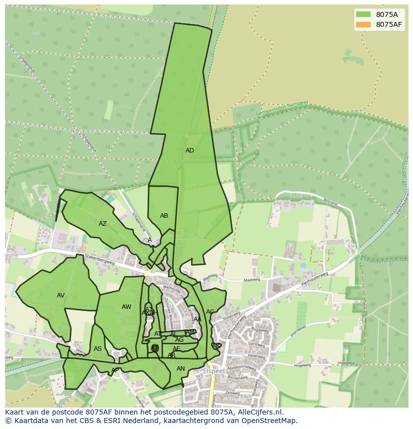 Afbeelding van het postcodegebied 8075 AF op de kaart.