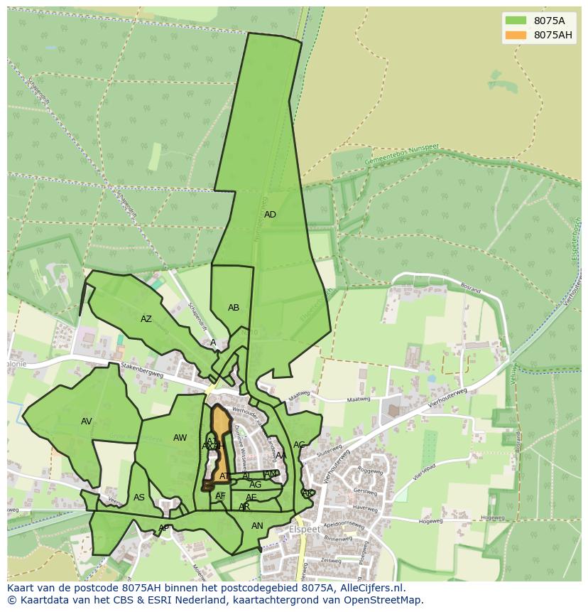 Afbeelding van het postcodegebied 8075 AH op de kaart.