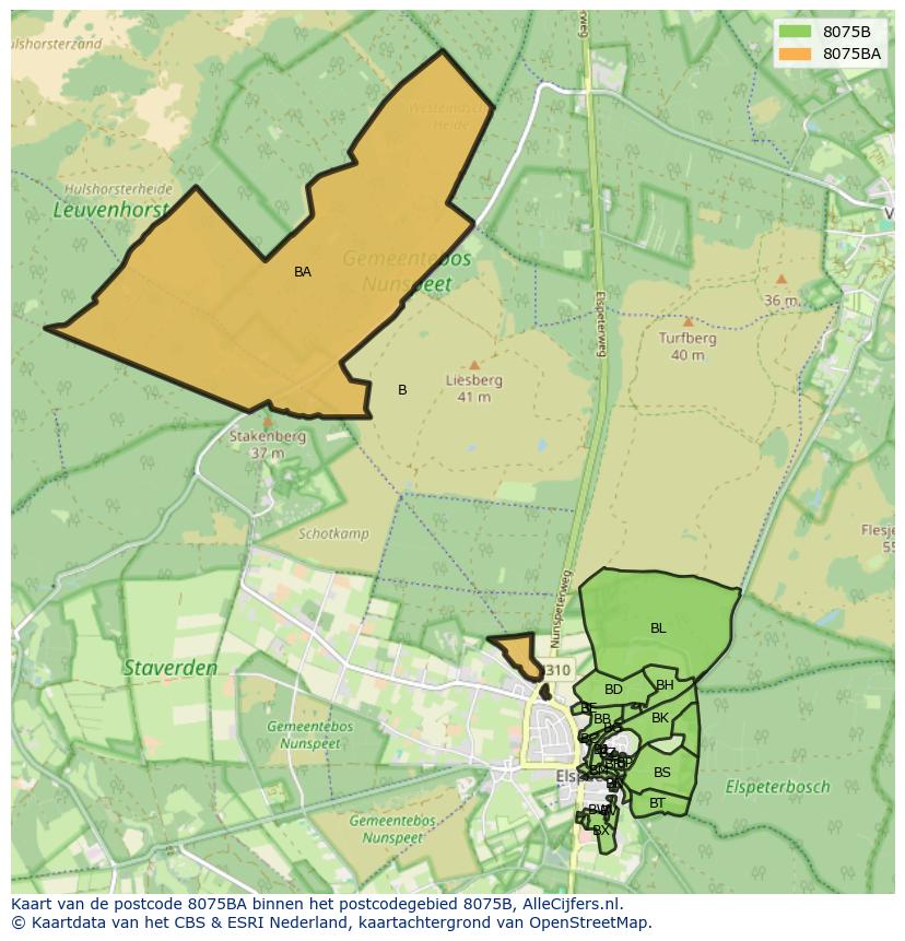 Afbeelding van het postcodegebied 8075 BA op de kaart.