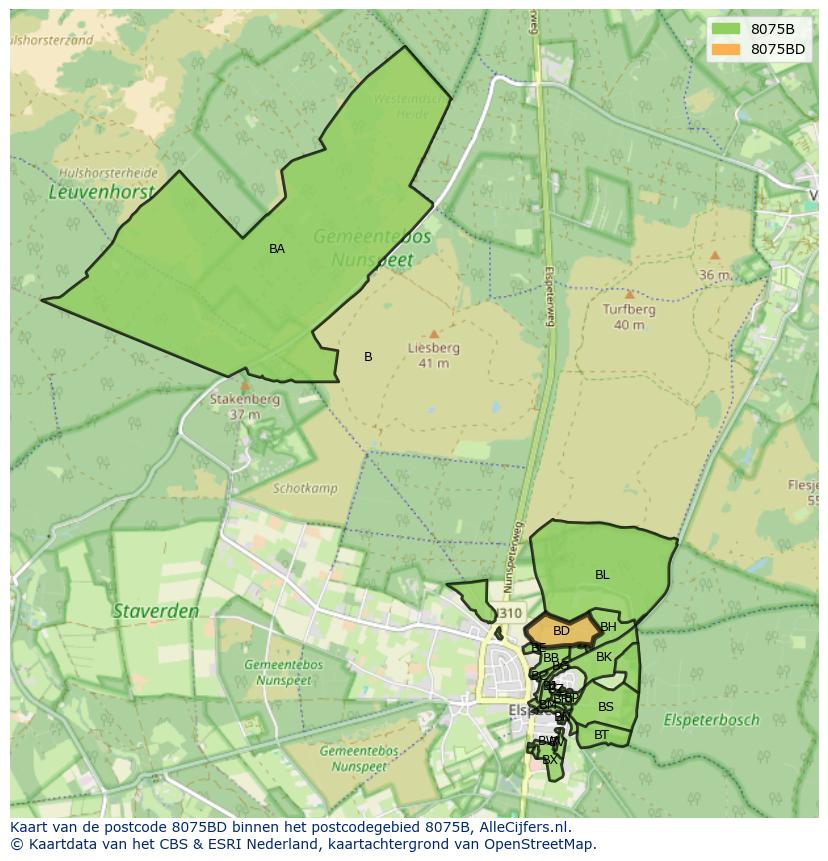 Afbeelding van het postcodegebied 8075 BD op de kaart.