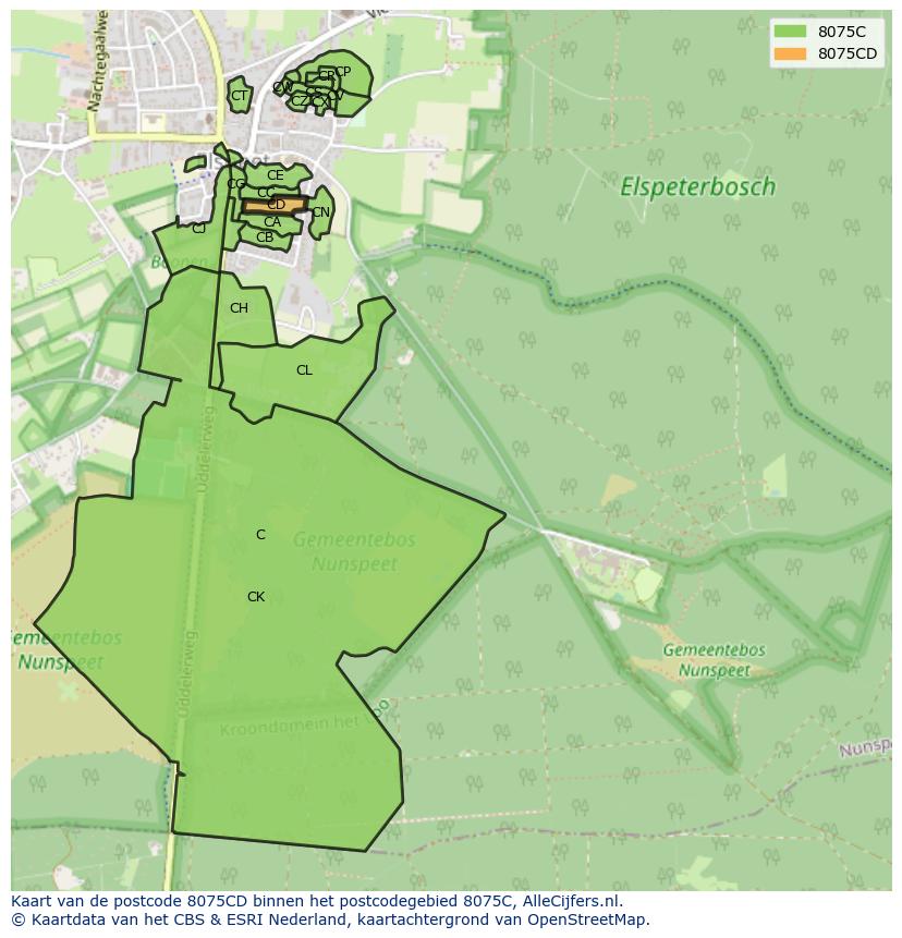 Afbeelding van het postcodegebied 8075 CD op de kaart.