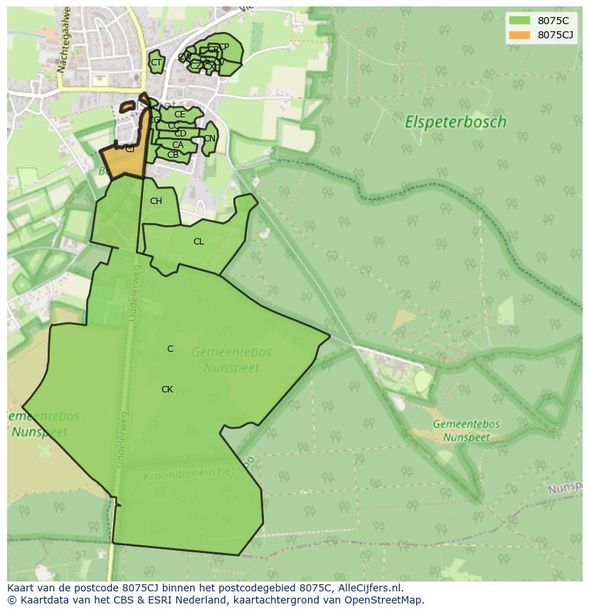 Afbeelding van het postcodegebied 8075 CJ op de kaart.