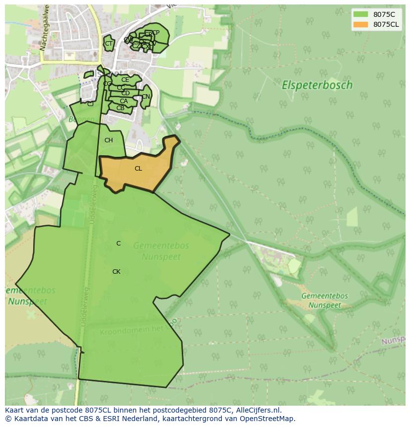 Afbeelding van het postcodegebied 8075 CL op de kaart.