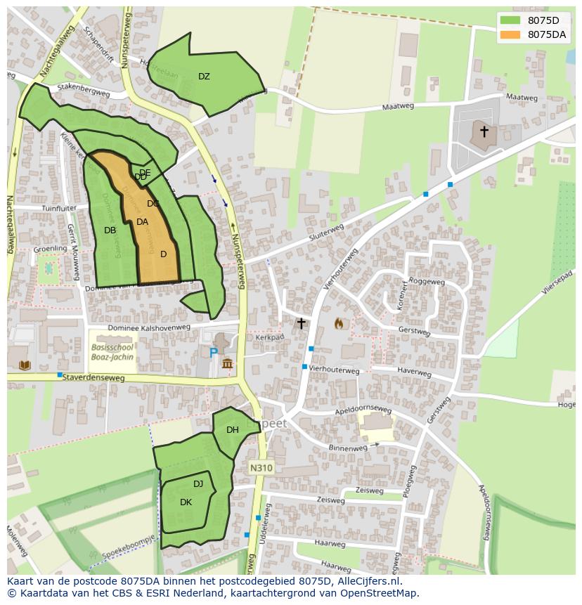Afbeelding van het postcodegebied 8075 DA op de kaart.