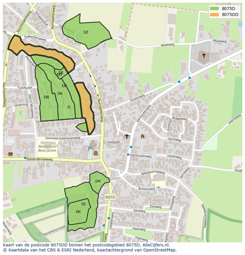 Afbeelding van het postcodegebied 8075 DD op de kaart.