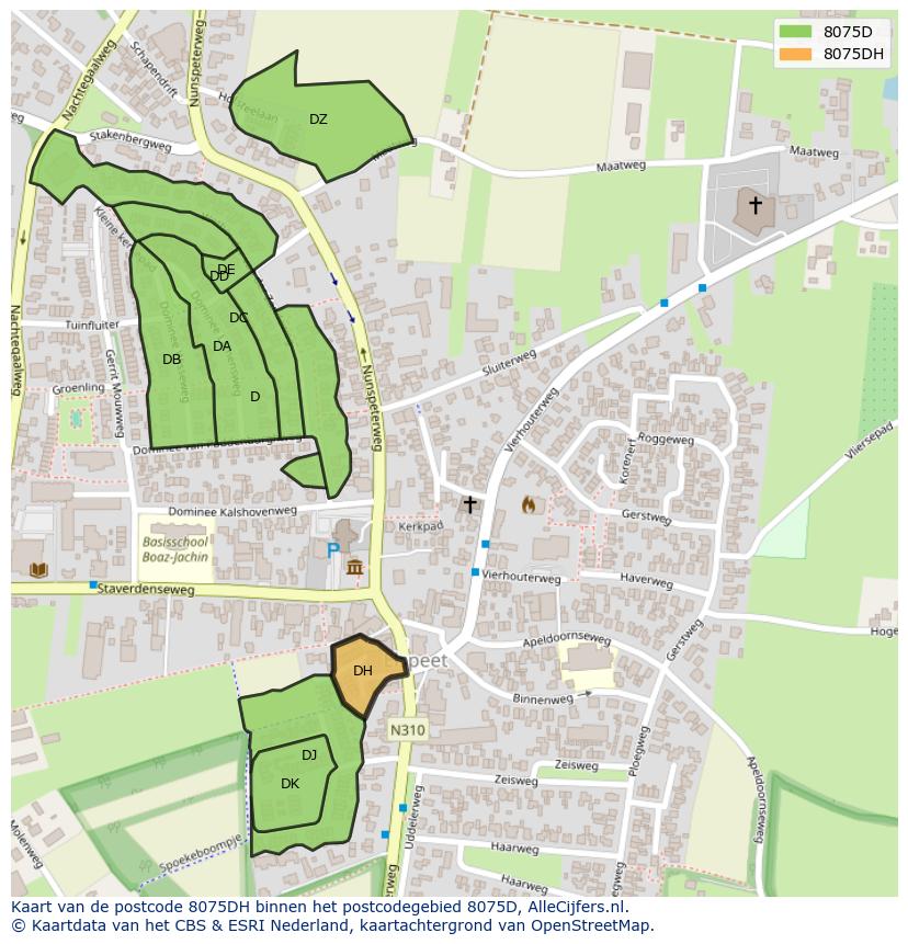 Afbeelding van het postcodegebied 8075 DH op de kaart.