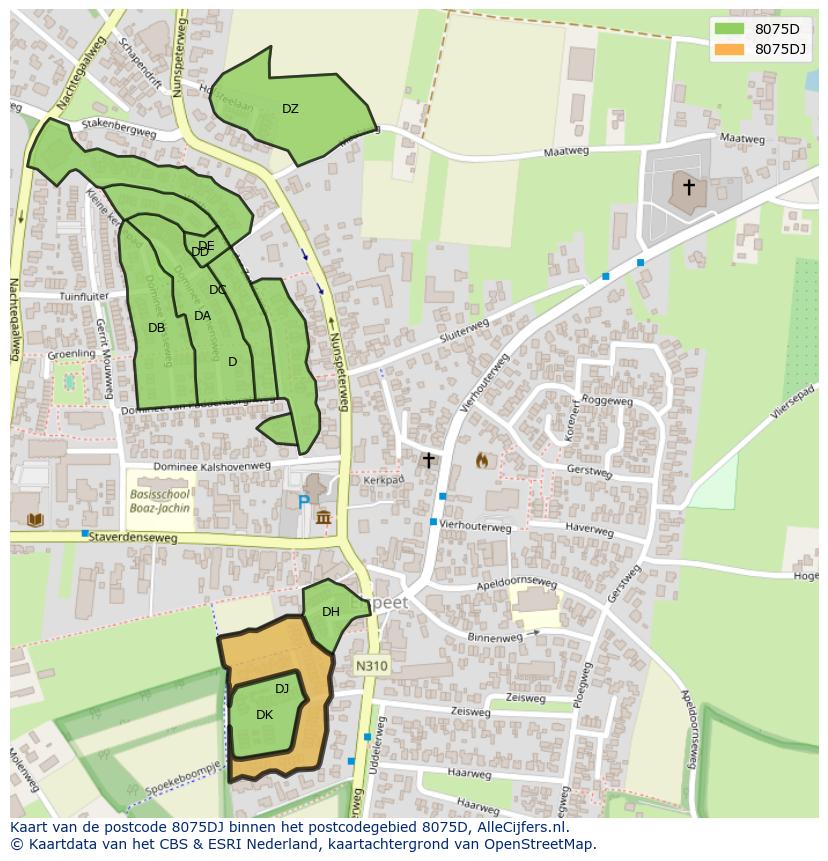 Afbeelding van het postcodegebied 8075 DJ op de kaart.