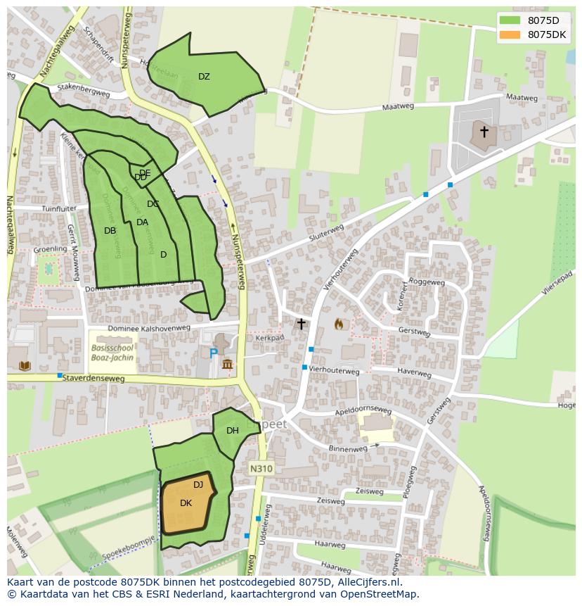 Afbeelding van het postcodegebied 8075 DK op de kaart.