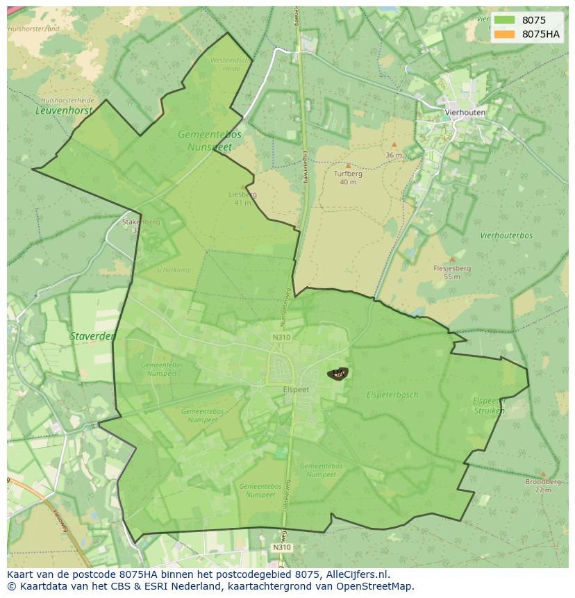 Afbeelding van het postcodegebied 8075 HA op de kaart.