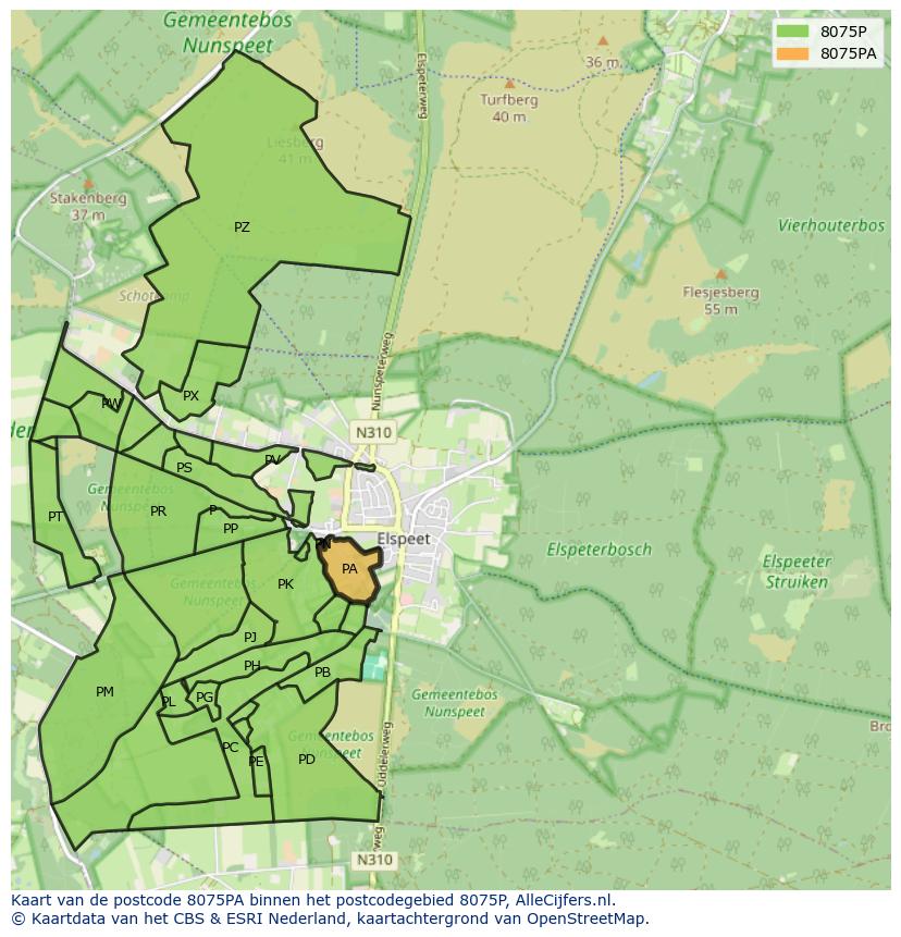 Afbeelding van het postcodegebied 8075 PA op de kaart.