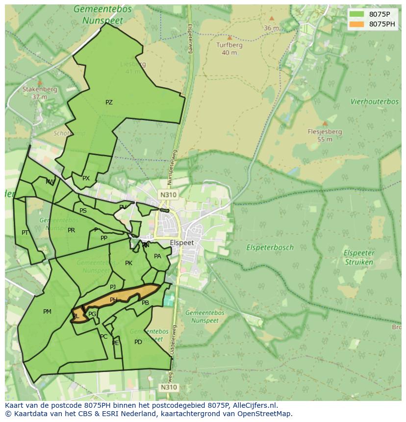 Afbeelding van het postcodegebied 8075 PH op de kaart.