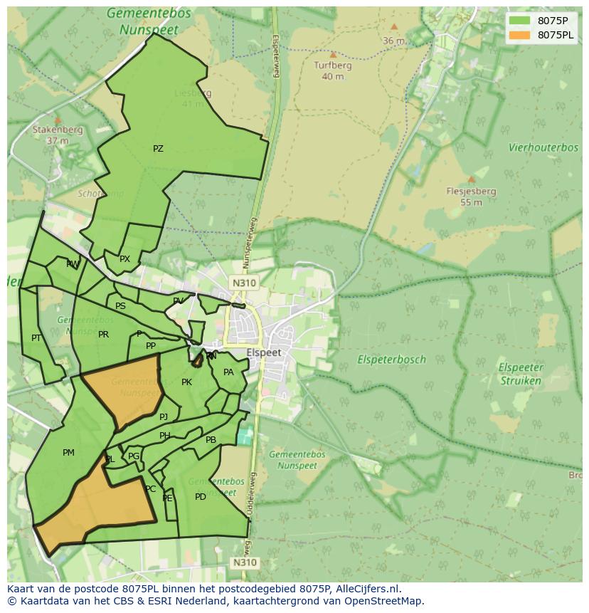 Afbeelding van het postcodegebied 8075 PL op de kaart.