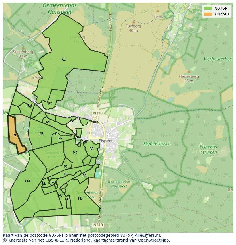 Afbeelding van het postcodegebied 8075 PT op de kaart.