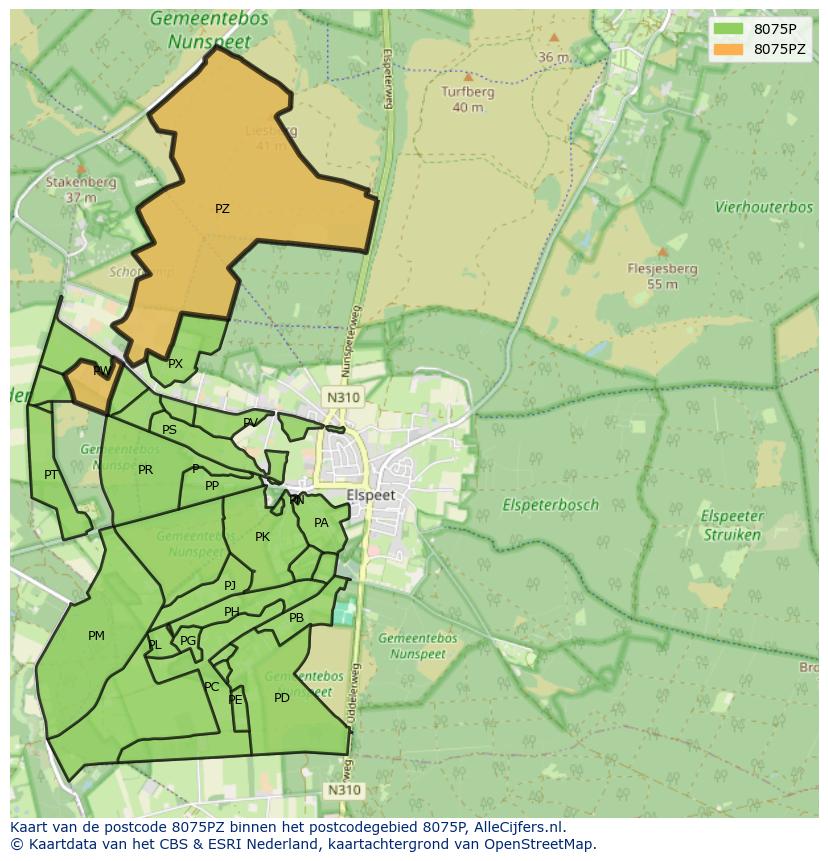 Afbeelding van het postcodegebied 8075 PZ op de kaart.