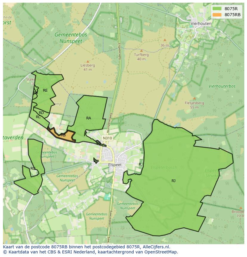 Afbeelding van het postcodegebied 8075 RB op de kaart.