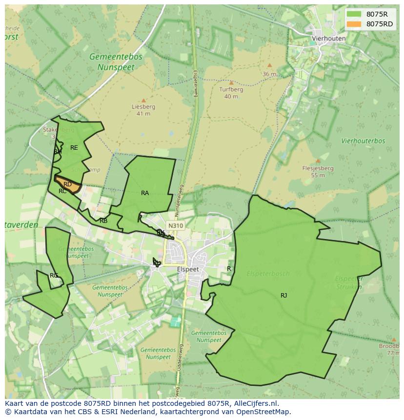 Afbeelding van het postcodegebied 8075 RD op de kaart.