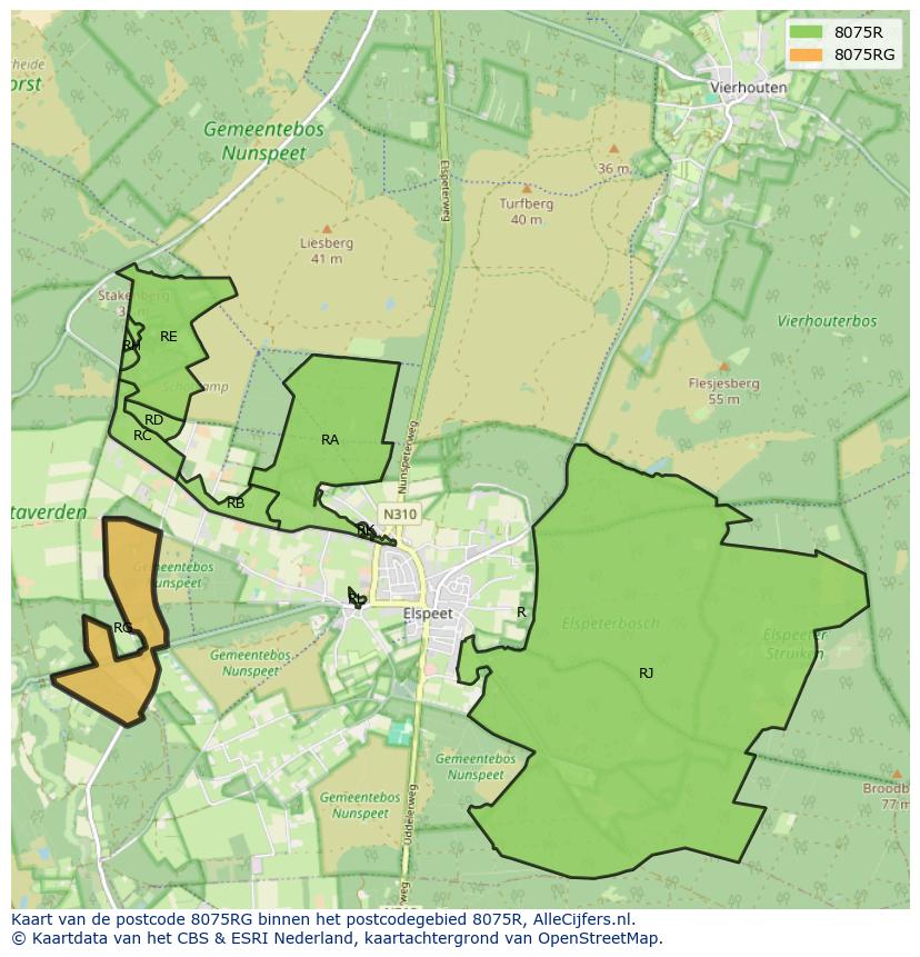 Afbeelding van het postcodegebied 8075 RG op de kaart.