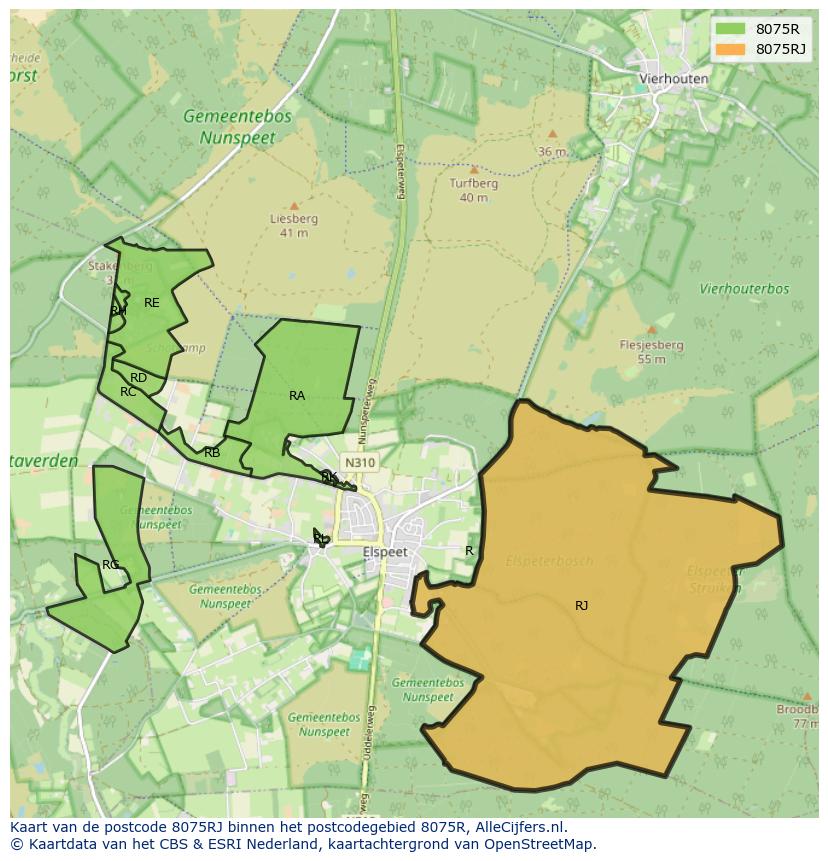 Afbeelding van het postcodegebied 8075 RJ op de kaart.