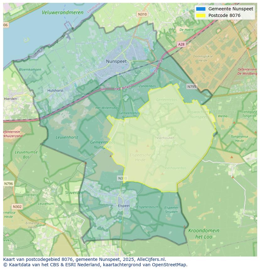 Afbeelding van het postcodegebied 8076 op de kaart.