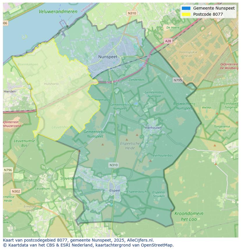 Afbeelding van het postcodegebied 8077 op de kaart.