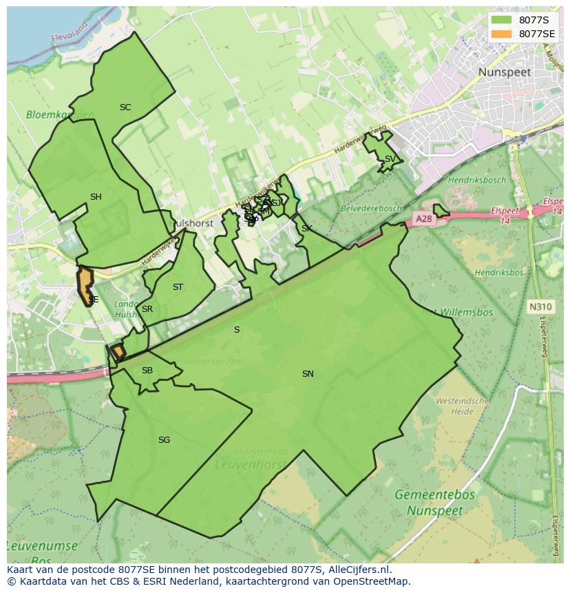 Afbeelding van het postcodegebied 8077 SE op de kaart.
