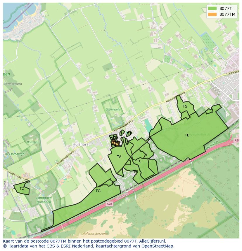 Afbeelding van het postcodegebied 8077 TM op de kaart.