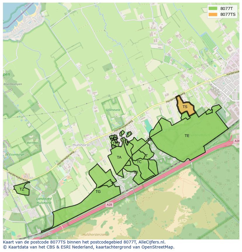Afbeelding van het postcodegebied 8077 TS op de kaart.