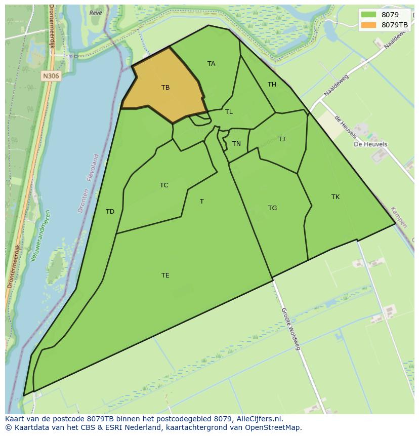 Afbeelding van het postcodegebied 8079 TB op de kaart.
