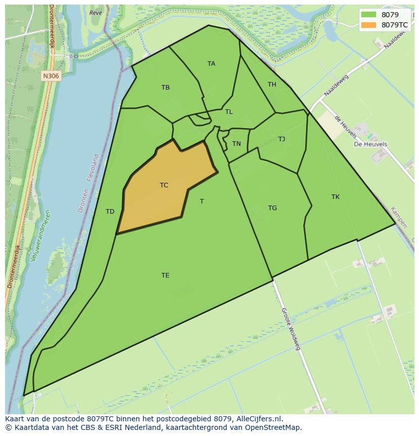 Afbeelding van het postcodegebied 8079 TC op de kaart.
