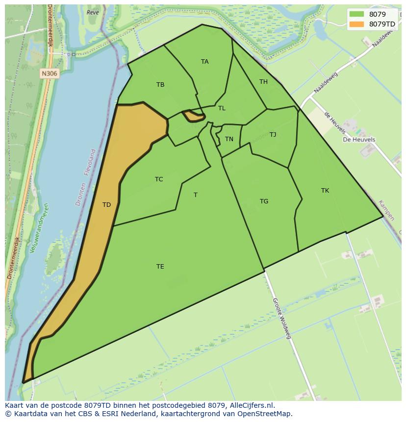 Afbeelding van het postcodegebied 8079 TD op de kaart.