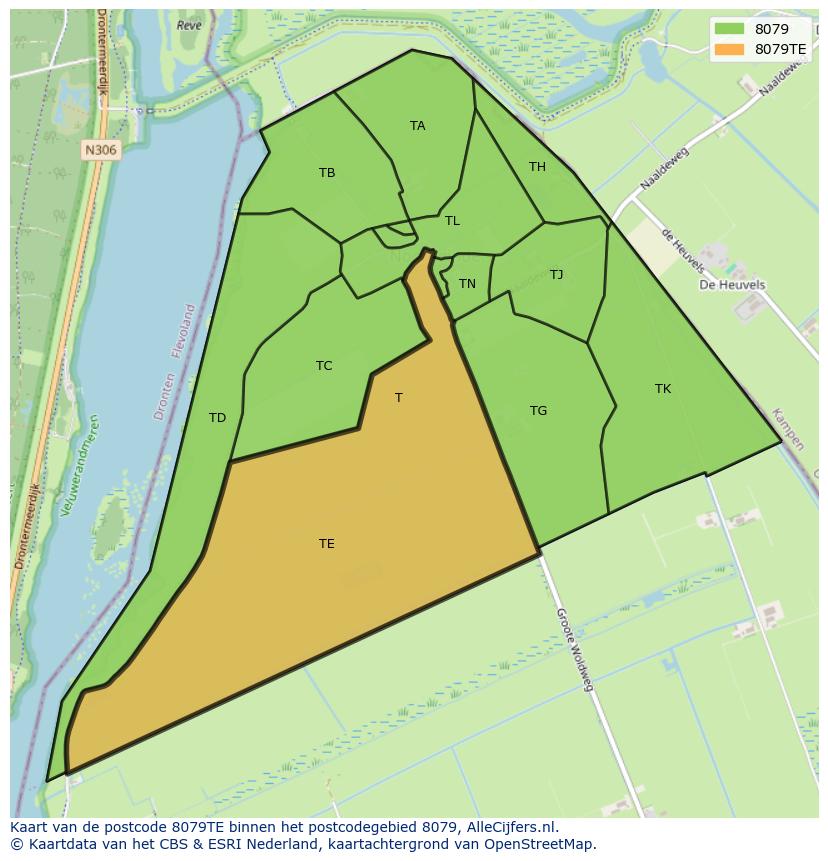 Afbeelding van het postcodegebied 8079 TE op de kaart.