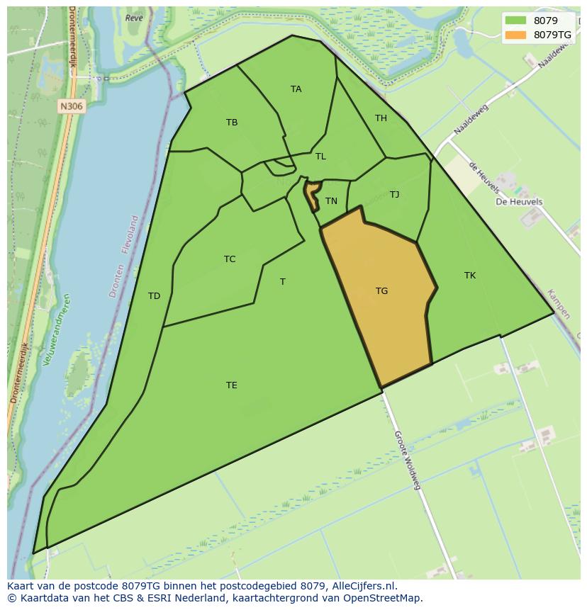 Afbeelding van het postcodegebied 8079 TG op de kaart.