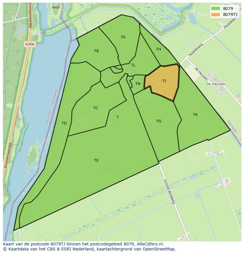 Afbeelding van het postcodegebied 8079 TJ op de kaart.