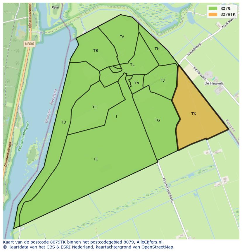Afbeelding van het postcodegebied 8079 TK op de kaart.