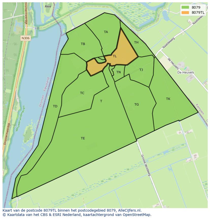 Afbeelding van het postcodegebied 8079 TL op de kaart.