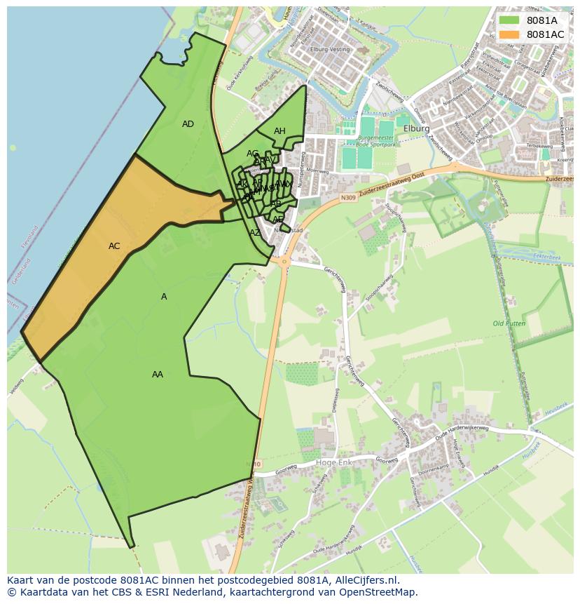 Afbeelding van het postcodegebied 8081 AC op de kaart.