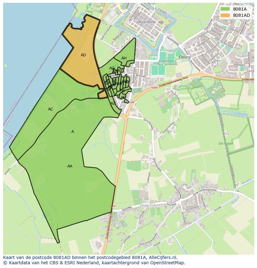Afbeelding van het postcodegebied 8081 AD op de kaart.