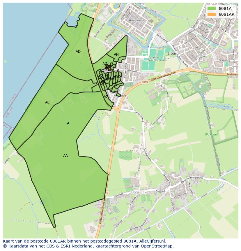 Afbeelding van het postcodegebied 8081 AR op de kaart.