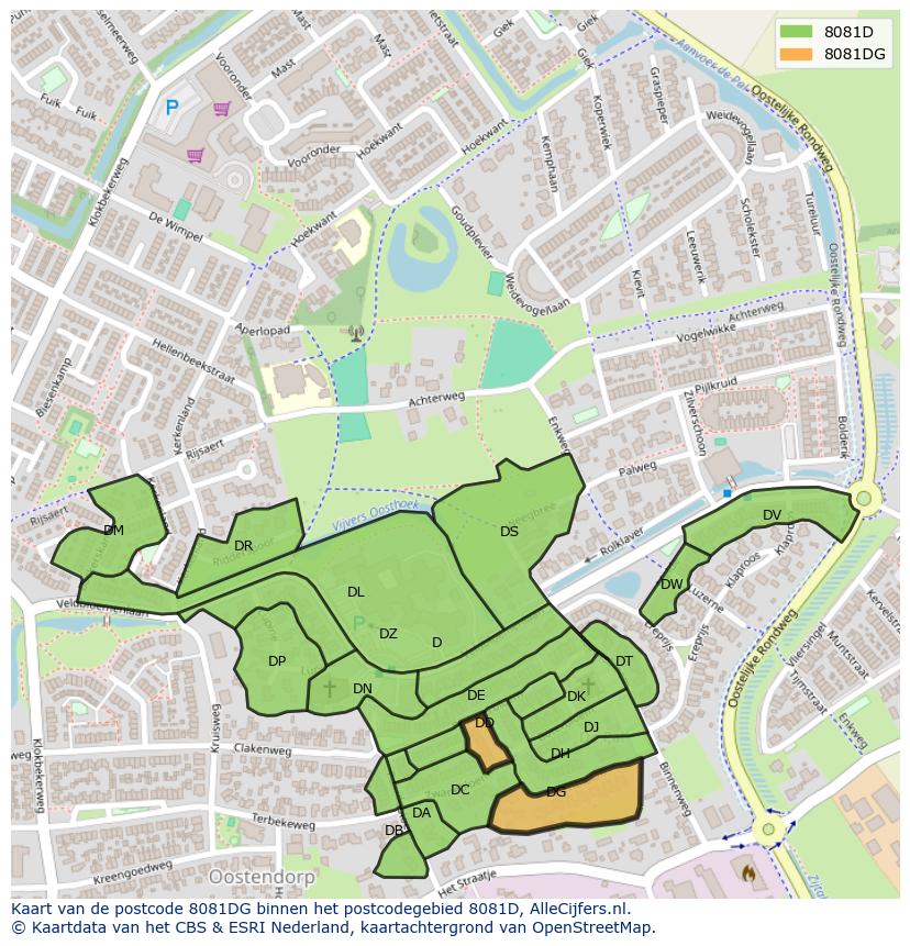 Afbeelding van het postcodegebied 8081 DG op de kaart.