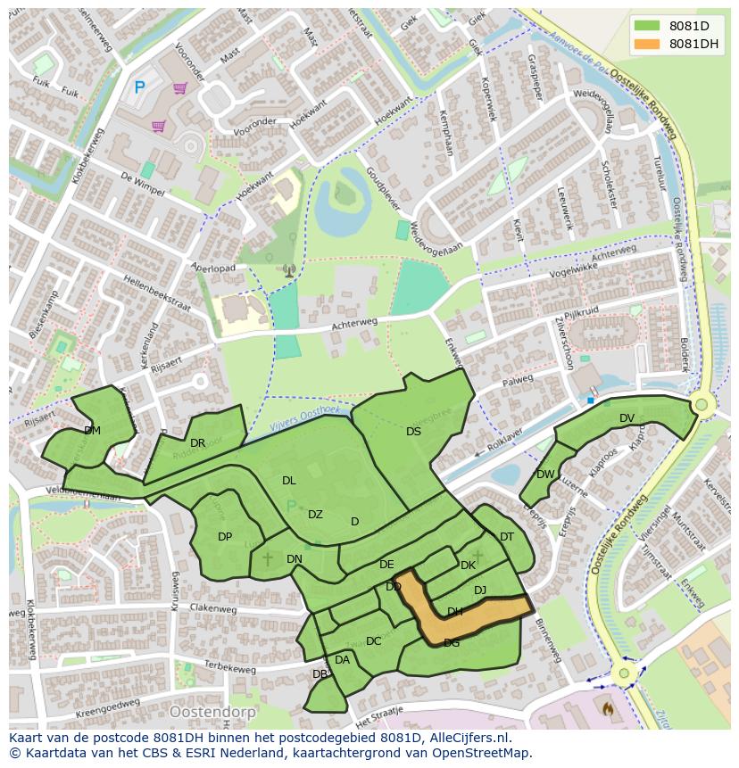 Afbeelding van het postcodegebied 8081 DH op de kaart.
