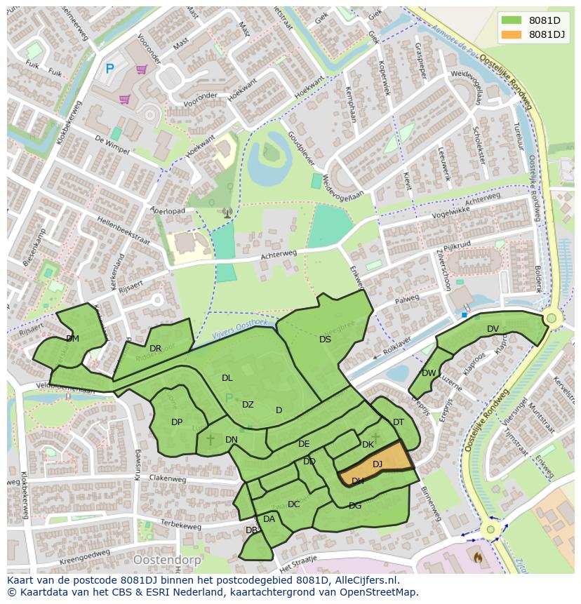 Afbeelding van het postcodegebied 8081 DJ op de kaart.