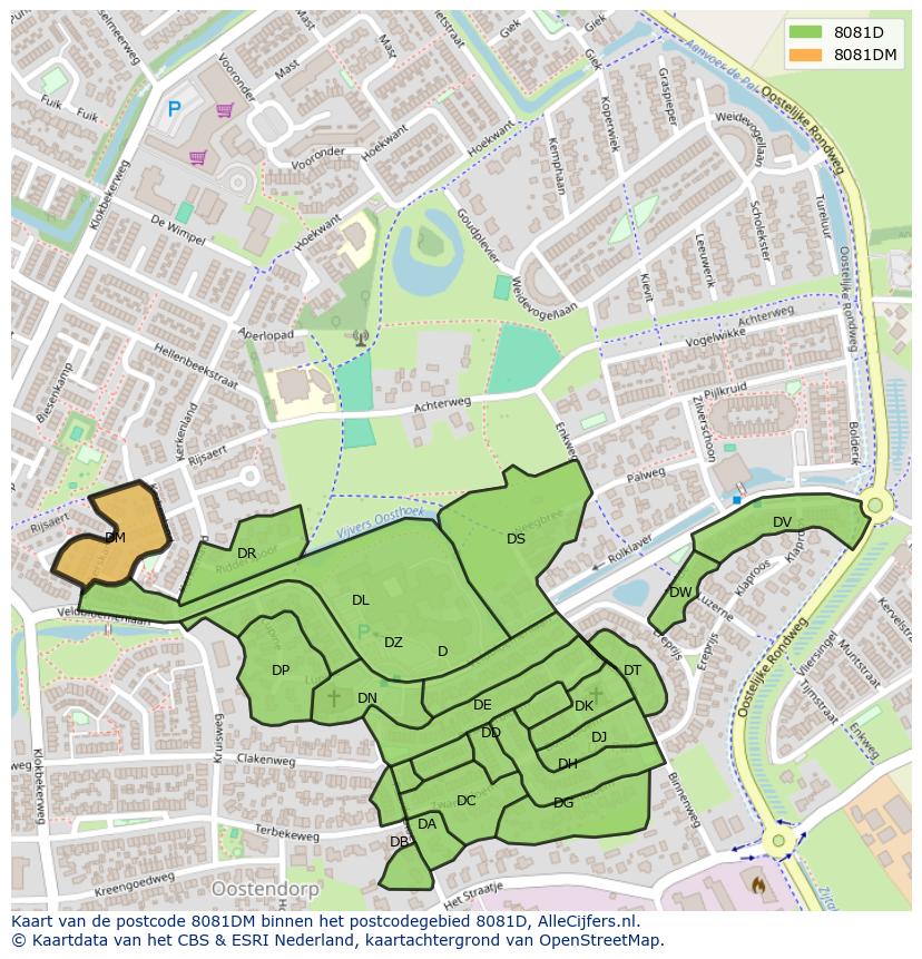 Afbeelding van het postcodegebied 8081 DM op de kaart.